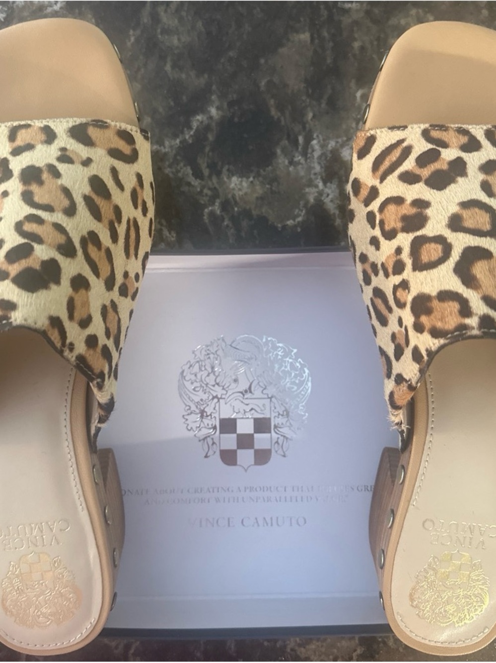 Vince Camuto Leopard Print Slide Mules - Tan/Black